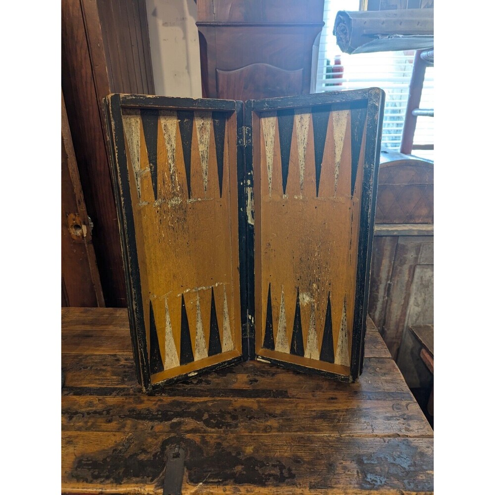 1800's Early Wood Backgammon Checker Gameboard Original Paint